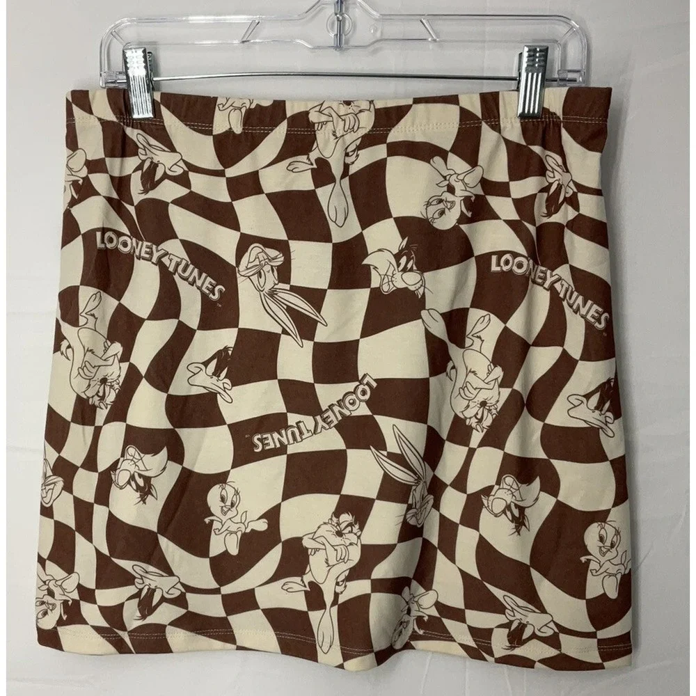 NWT Women's Looney Tunes Cotton Mini Skirt Bugs Taz Daffy Tweety Sylvester Large